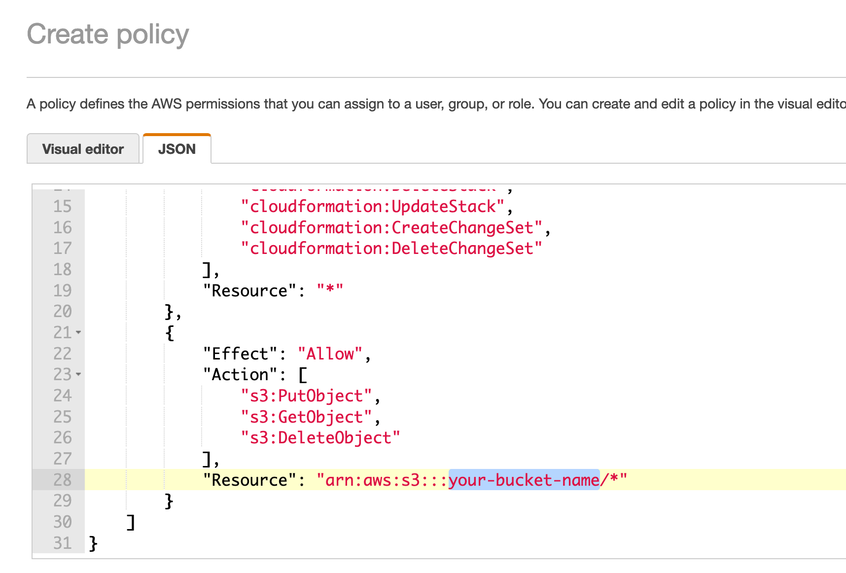 Adding JSON policy template